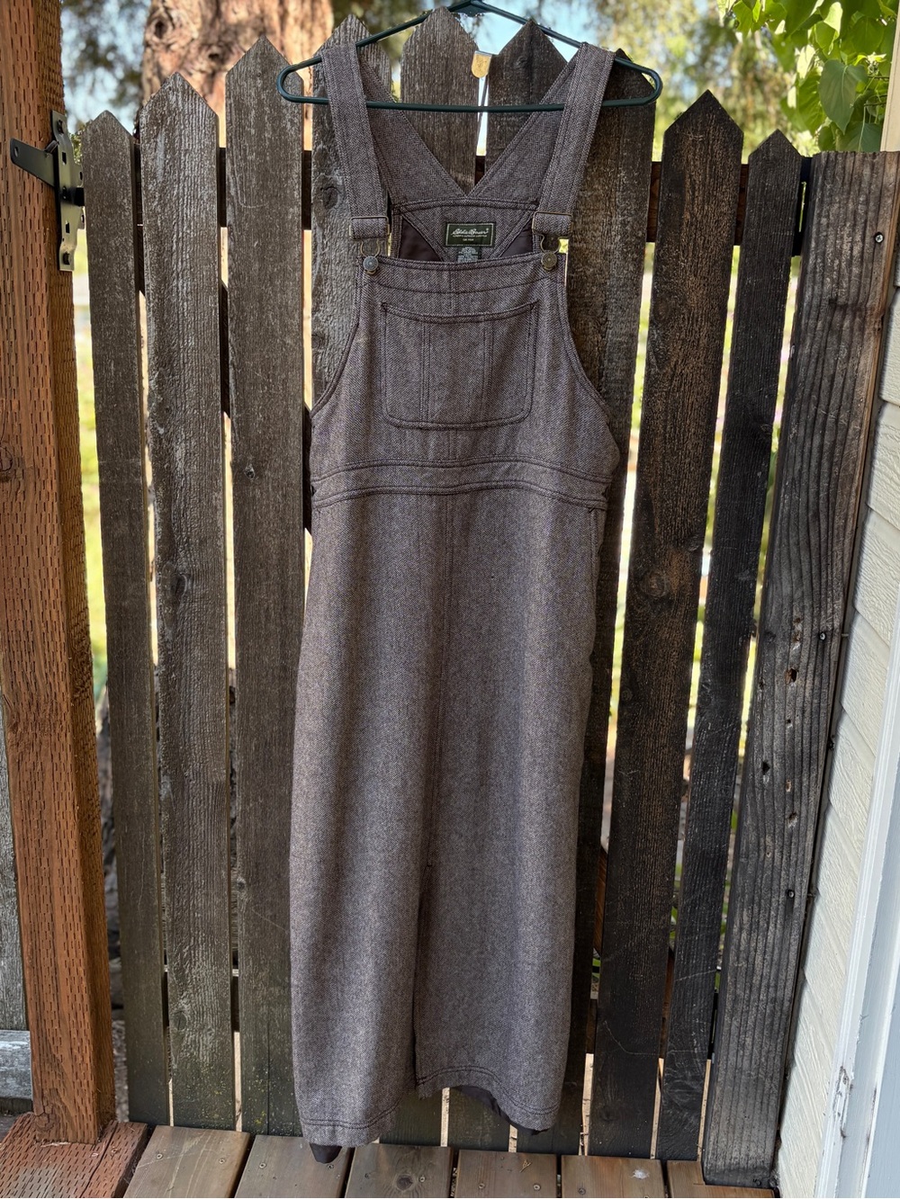 Eddie Bauer Vintage Brown Herringbone Wool Blend Overall Dress Sz M Petite